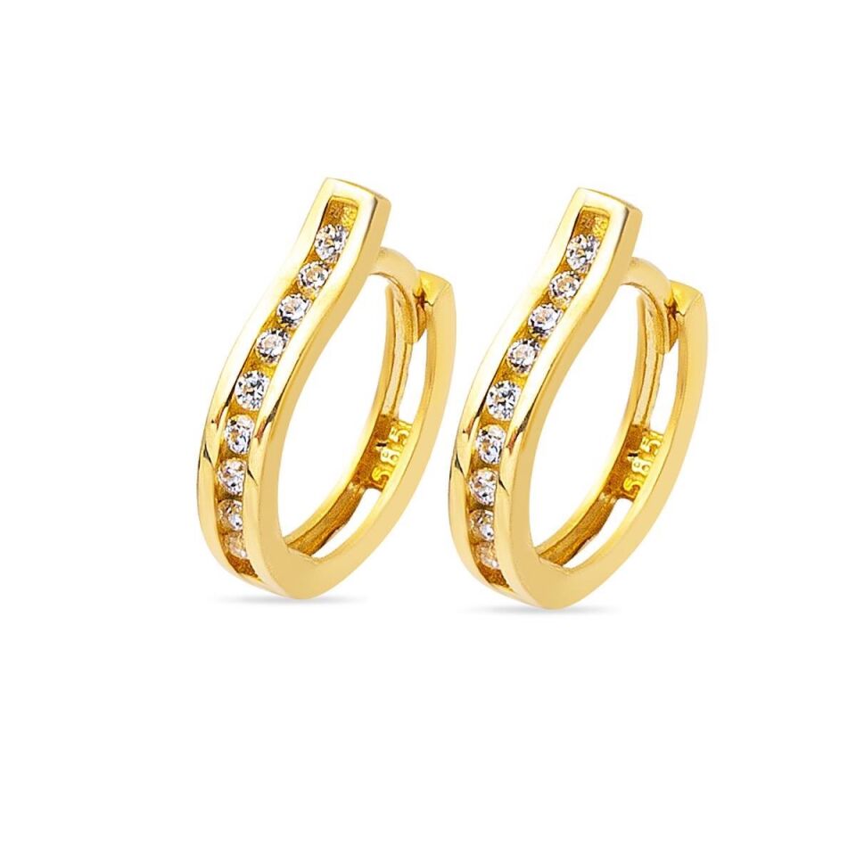 Sıralı Taşlı 14 Ayar Altın Küpe