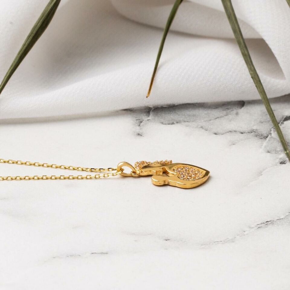 Kalpli Anne Bebek 14 Ayar Altın Kolye