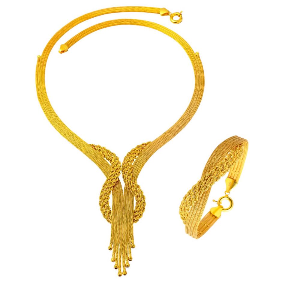 Gerdanlık & Bileklik Püsküllü Altın Set