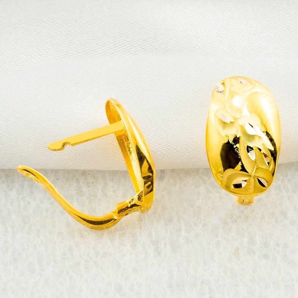 Taşsız Kalem İşlemeli Sarı Altın Küpe