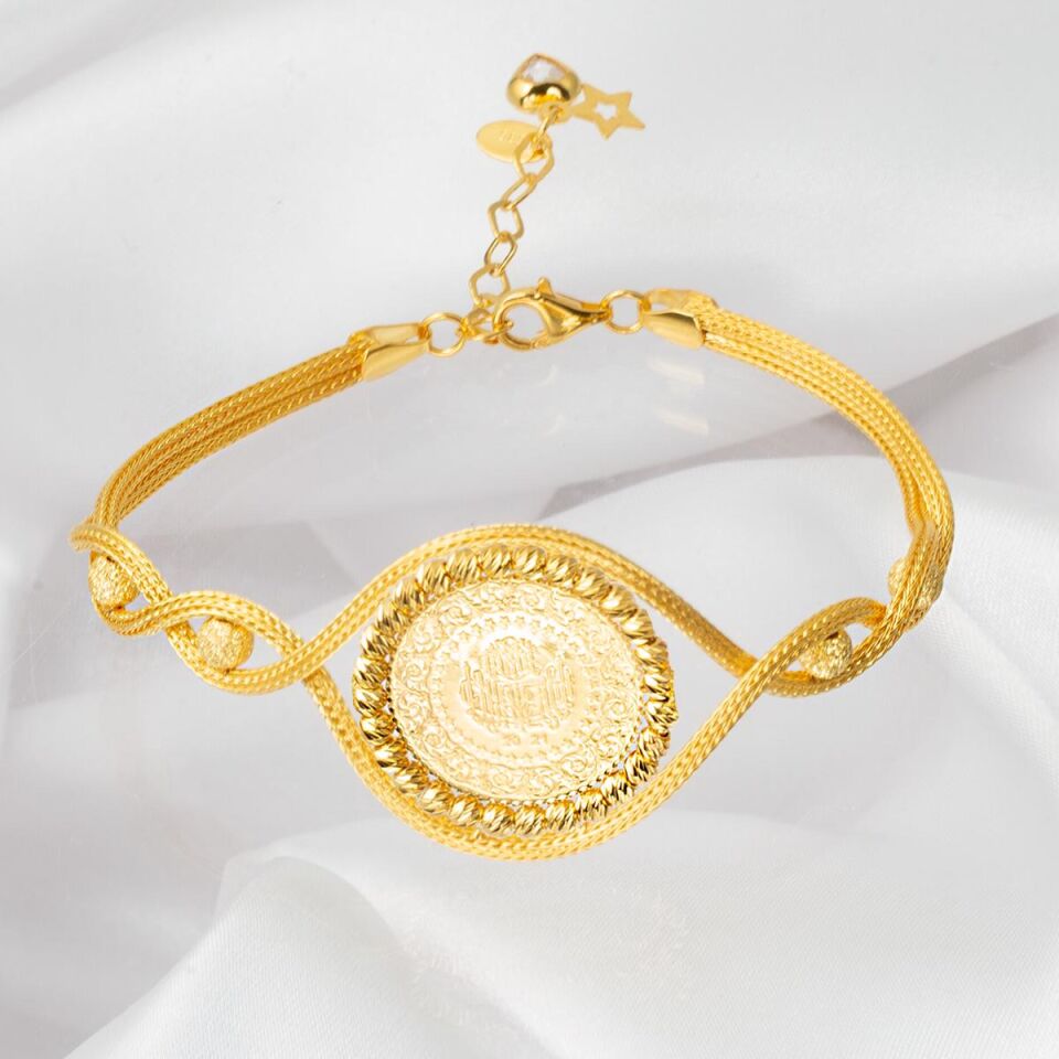 Toplu Örgü Zincir Çeyrekli Altın Bileklik