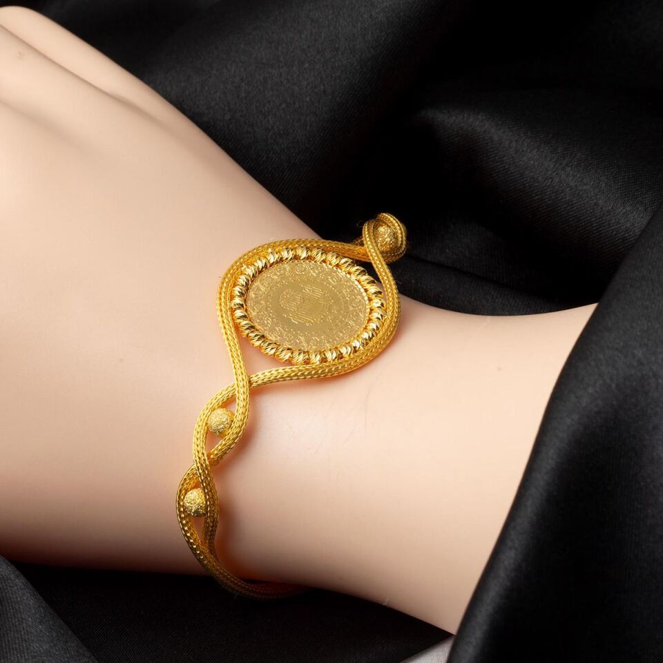 Toplu Örgü Zincir Çeyrekli Altın Bileklik