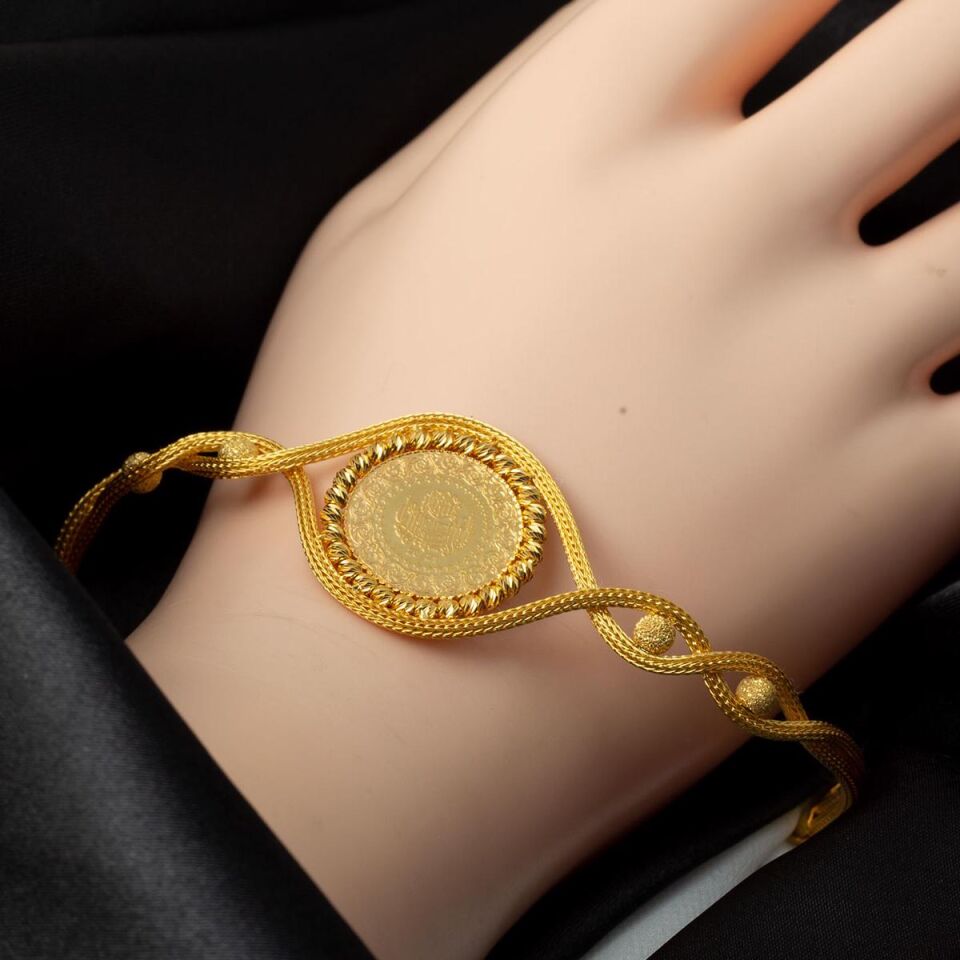 Toplu Örgü Zincir Çeyrekli Altın Bileklik