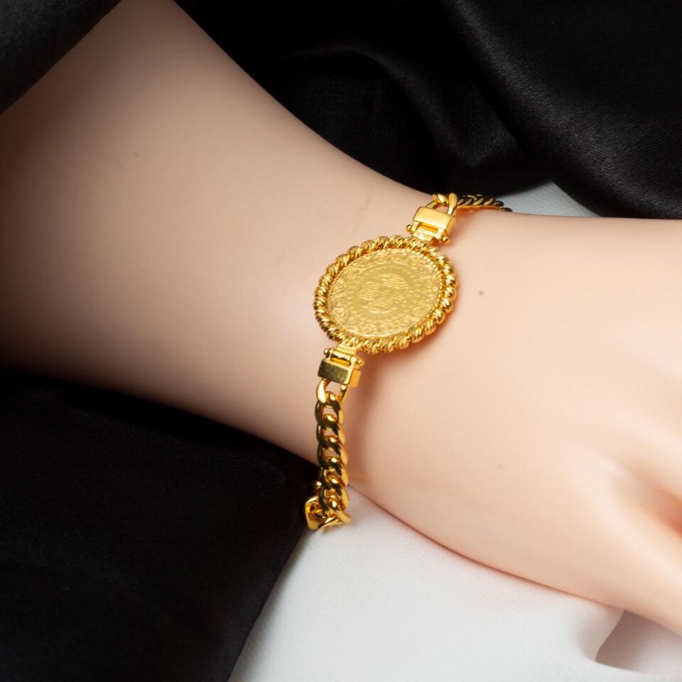 Klasik Zincir Çeyrek Altınlı Toplu Bileklik