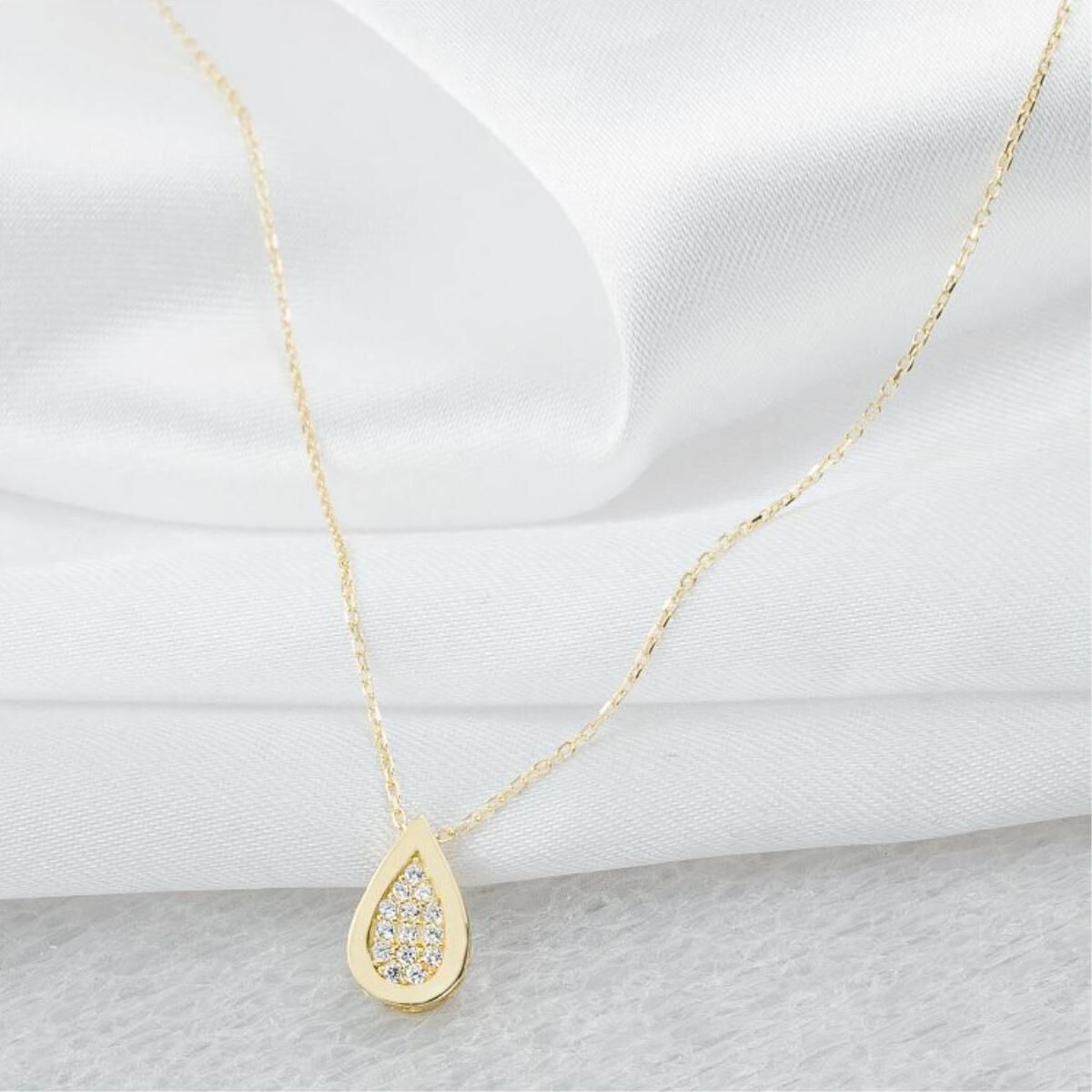 Taşlı Damla 14 Ayar Altın Kolye