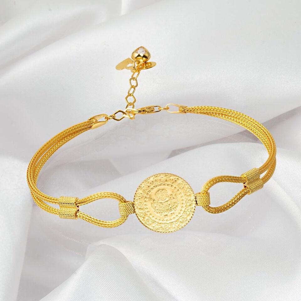 Çift Sıra Zincir Çeyrekli Altın Bileklik