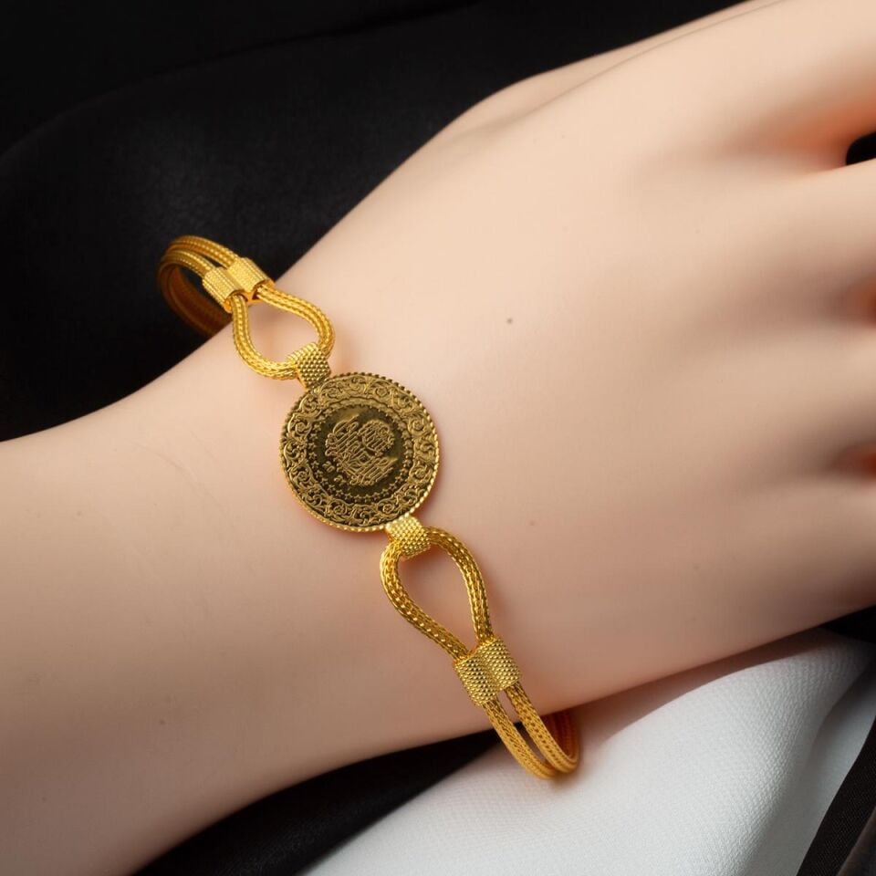 Çift Sıra Zincir Çeyrekli Altın Bileklik