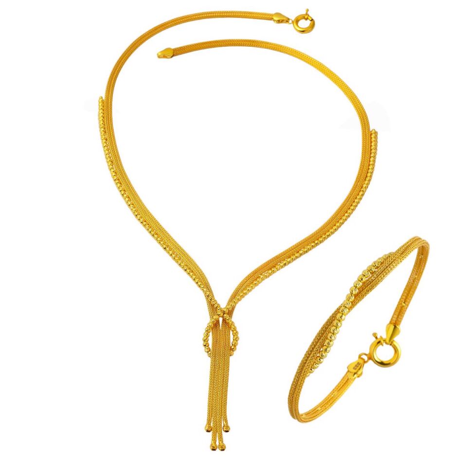 Gerdanlık & Bileklik Örgü Altın Set