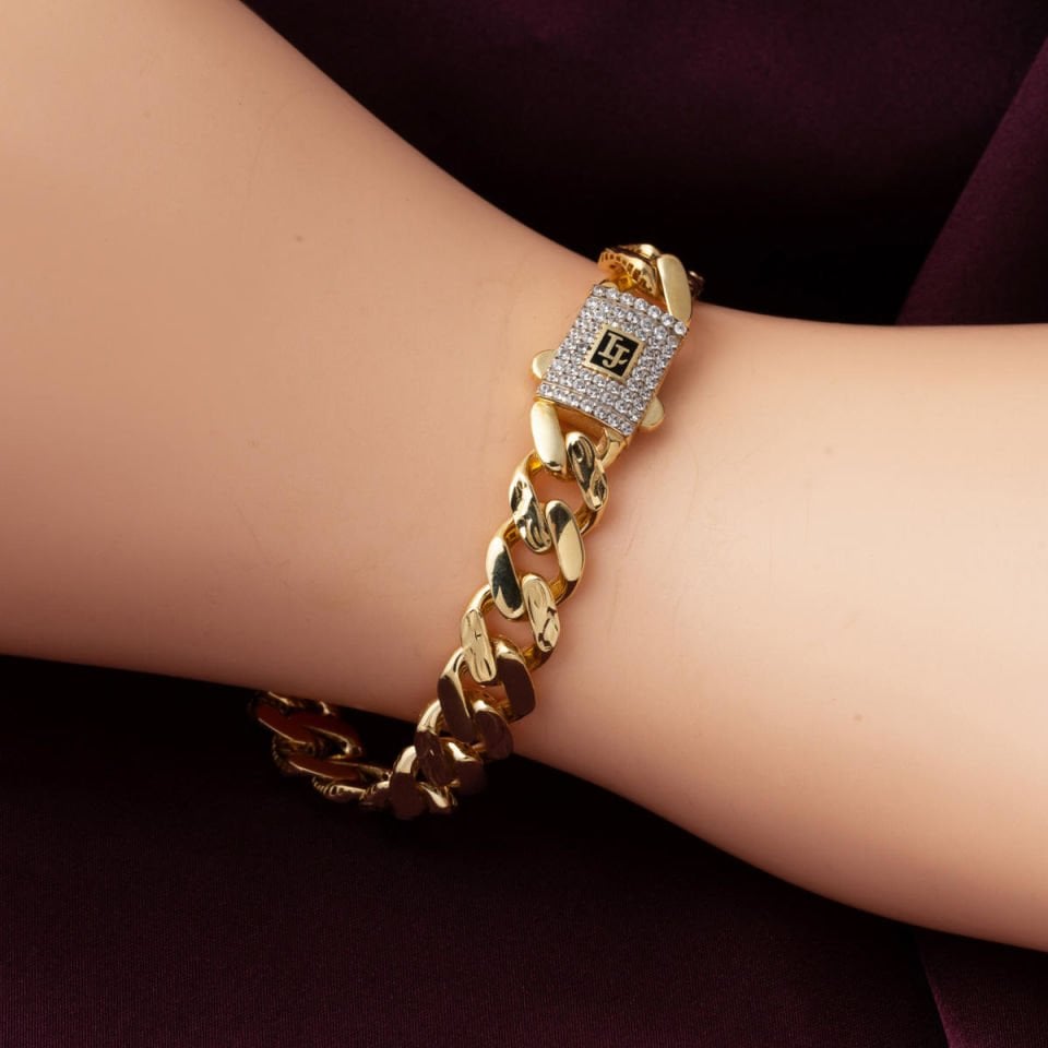 Kalem Desenli 14 Ayar Taşlı Gurmet Altın Bileklik