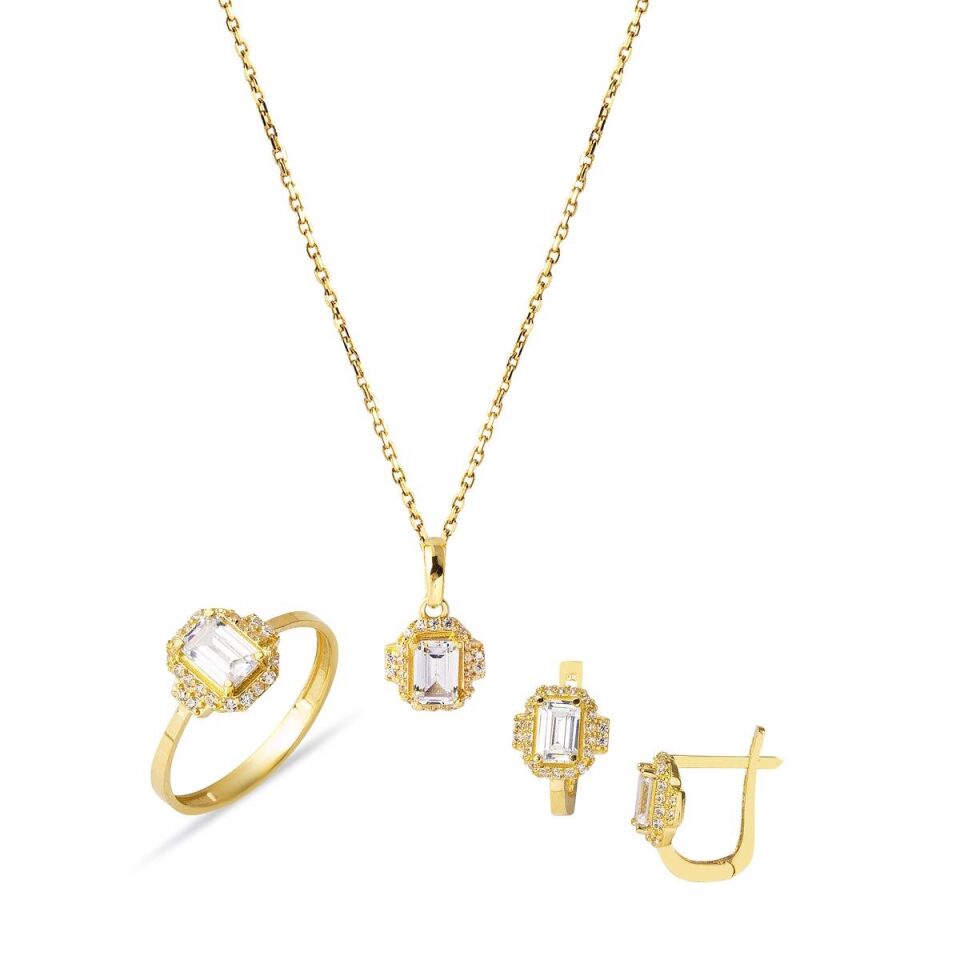 Baget Taşlı 14 Ayar Mini Altın Set