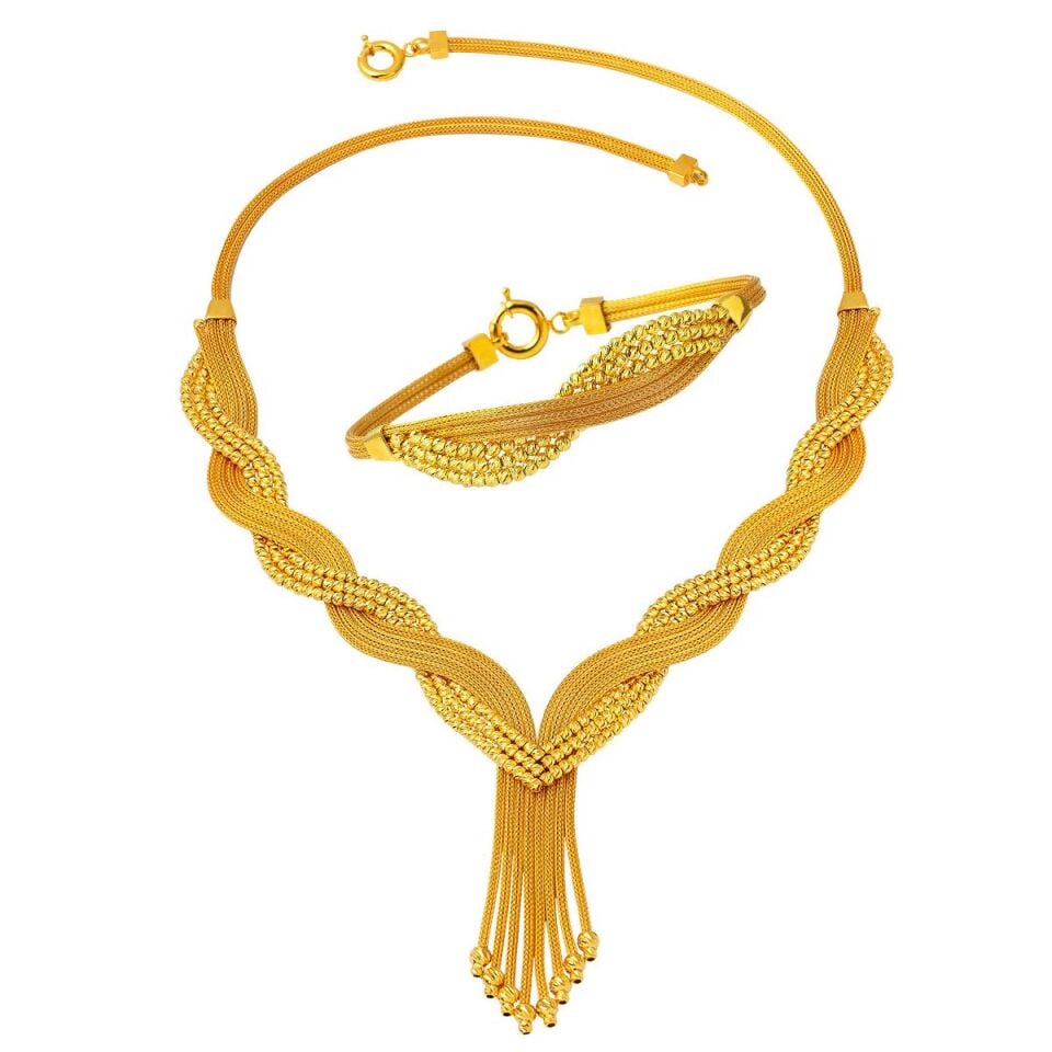 Dorika Toplu Örgü Zincir Altın Takı Seti