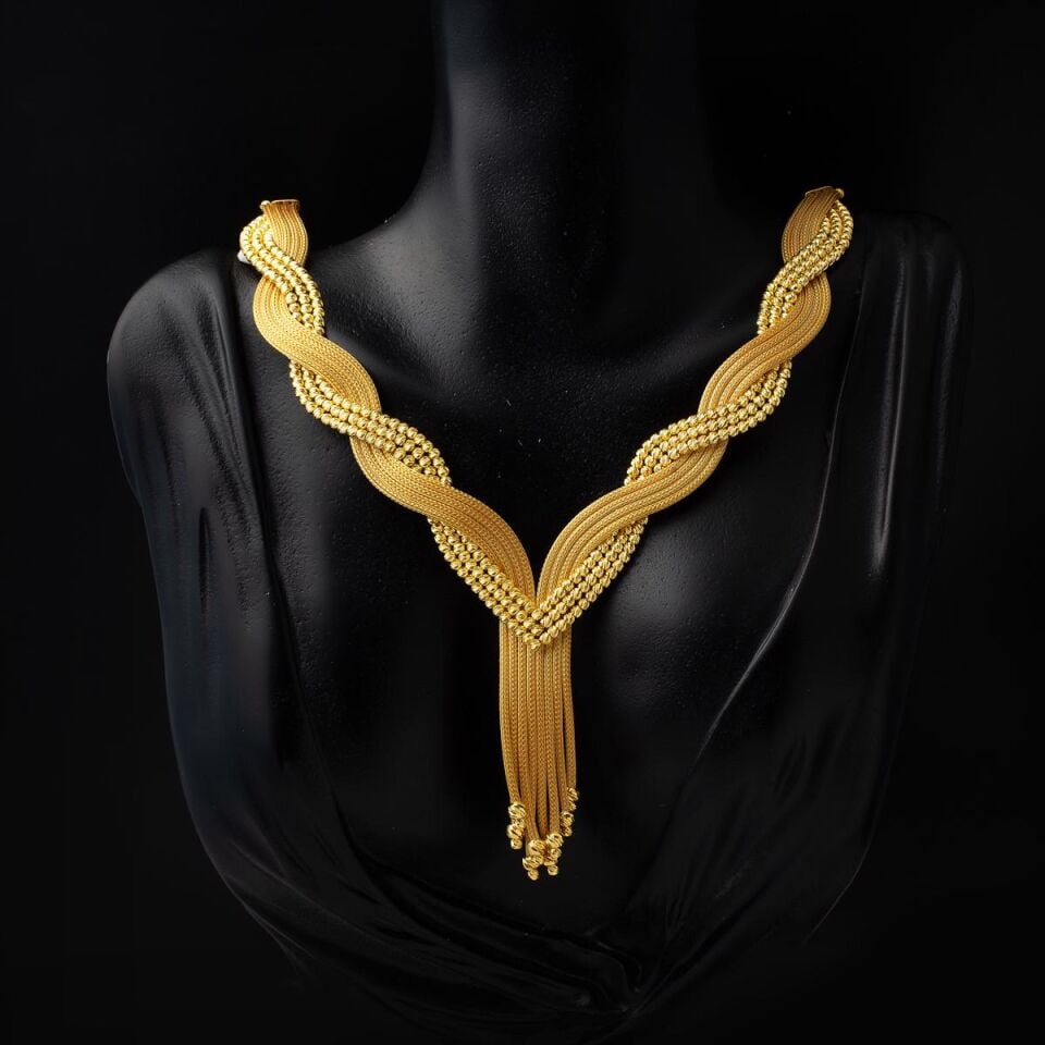 Dorika Toplu Örgü Zincir Altın Takı Seti