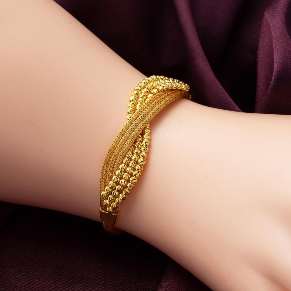 Dorika Toplu Örgü Zincir Altın Bileklik