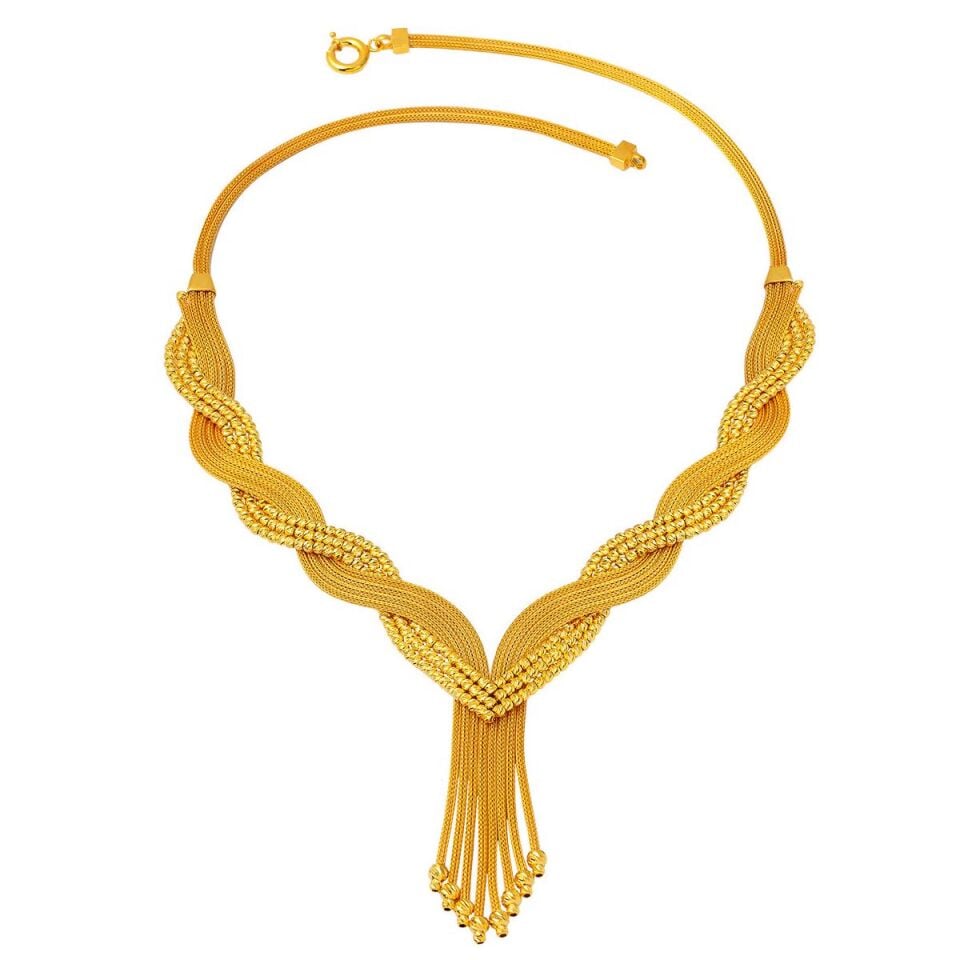 Dorika Toplu Örgü Zincir Altın Gerdanlık