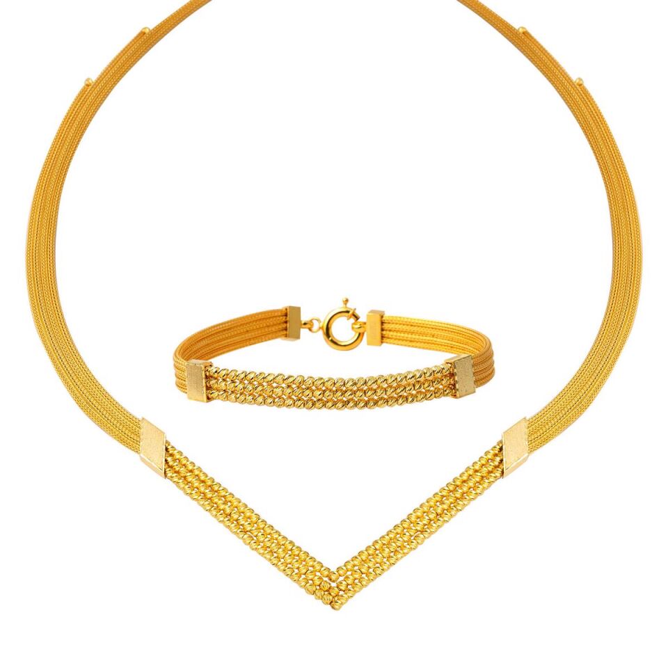 Çavuş Örgü Zincir Top Altınlı Takı Seti