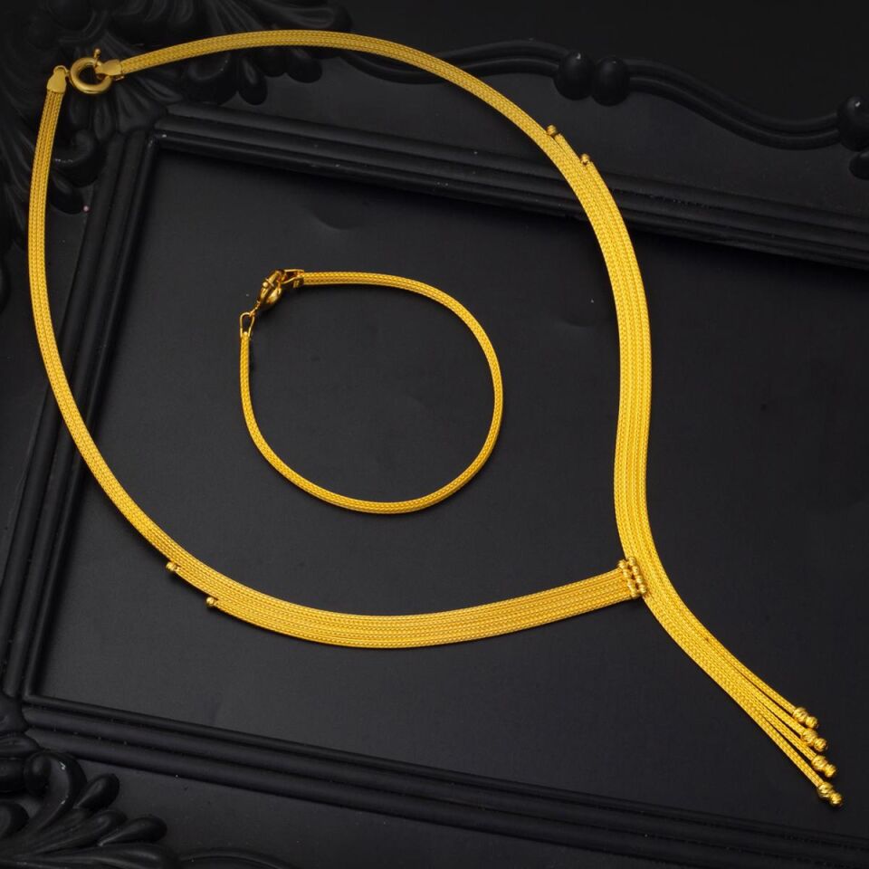Bileklik Gerdanlıklı 22 Ayar Altın Örgülü Set