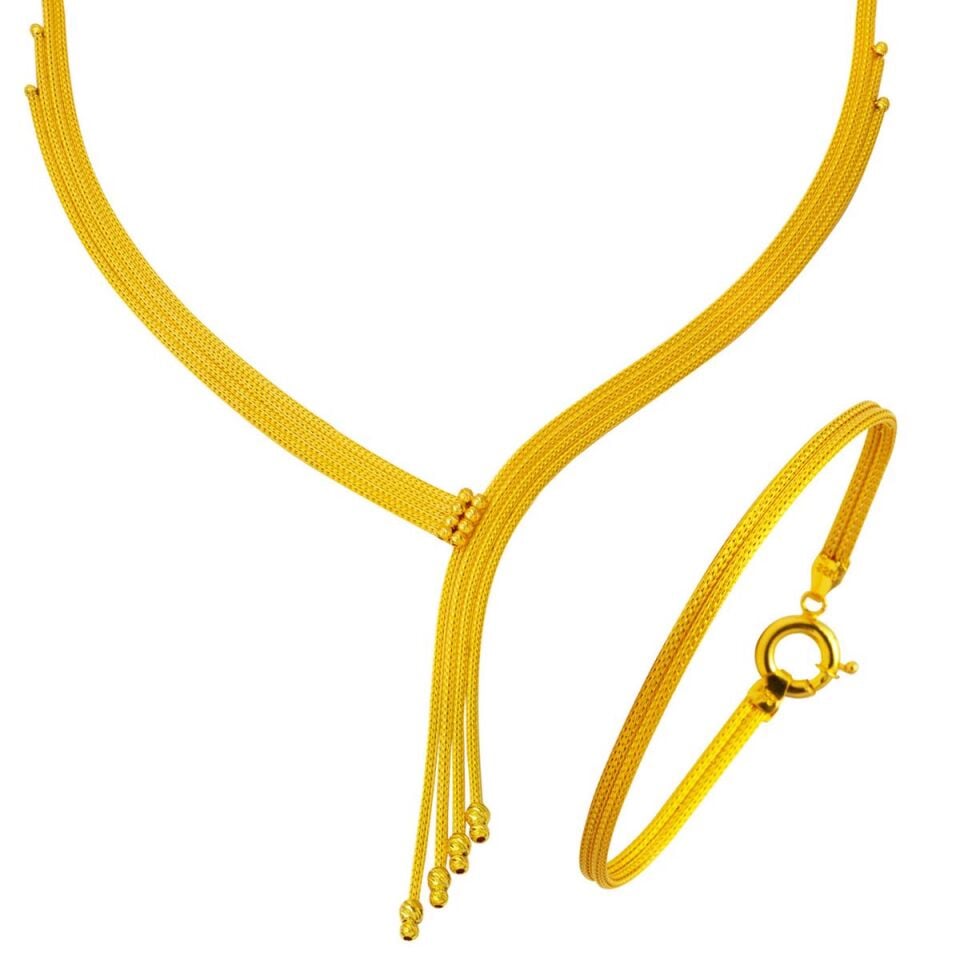 Bileklik Gerdanlıklı 22 Ayar Altın Örgülü Set