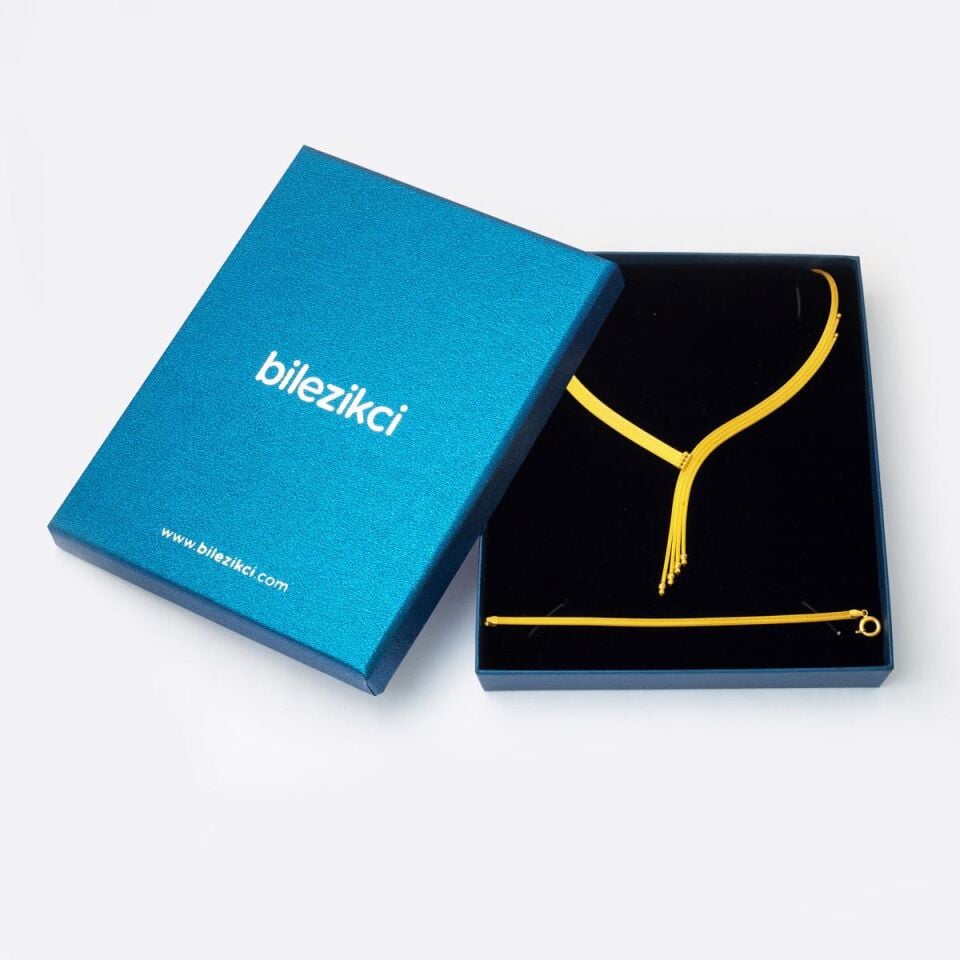 Bileklik Gerdanlıklı 22 Ayar Altın Örgülü Set