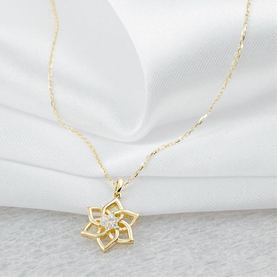 Çiçekli 14 Ayar Altın Kolye