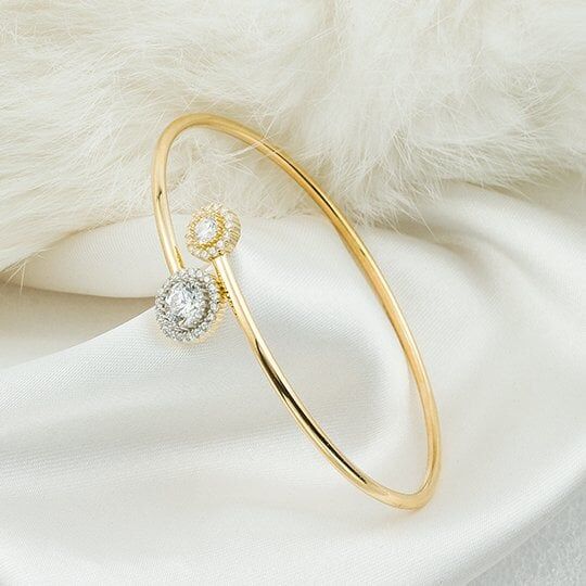 Yuvarlak Taşlı 14 Ayar Altın Bilezik