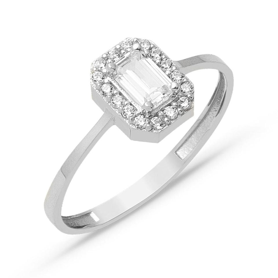 Beyaz Altın Baget Taşlı Yüzük