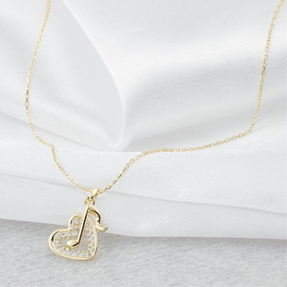 Kalp & Nota 14 Ayar Altın Kolye