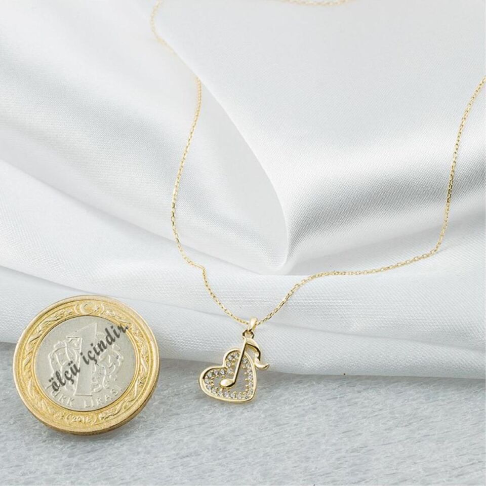 Kalp & Nota 14 Ayar Altın Kolye