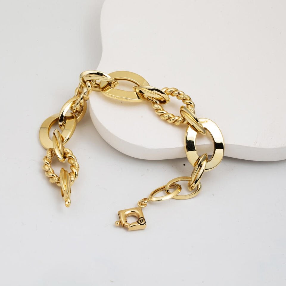 Burgulu 14 Ayar Kalın Altın Bileklik