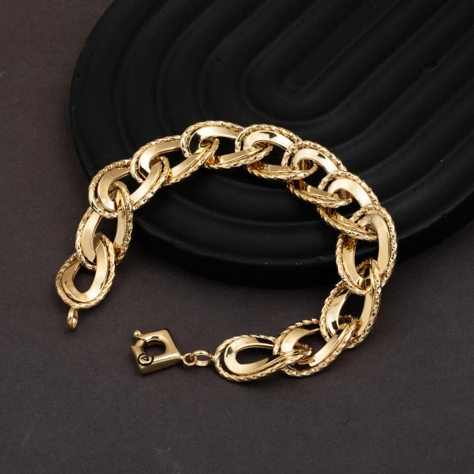 Burgu Halkalı 14 Ayar Taşsız Altın Bileklik