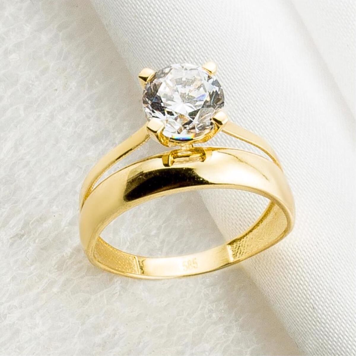 Düz Alyanslı Tektaş 14 Ayar Altın Yüzük