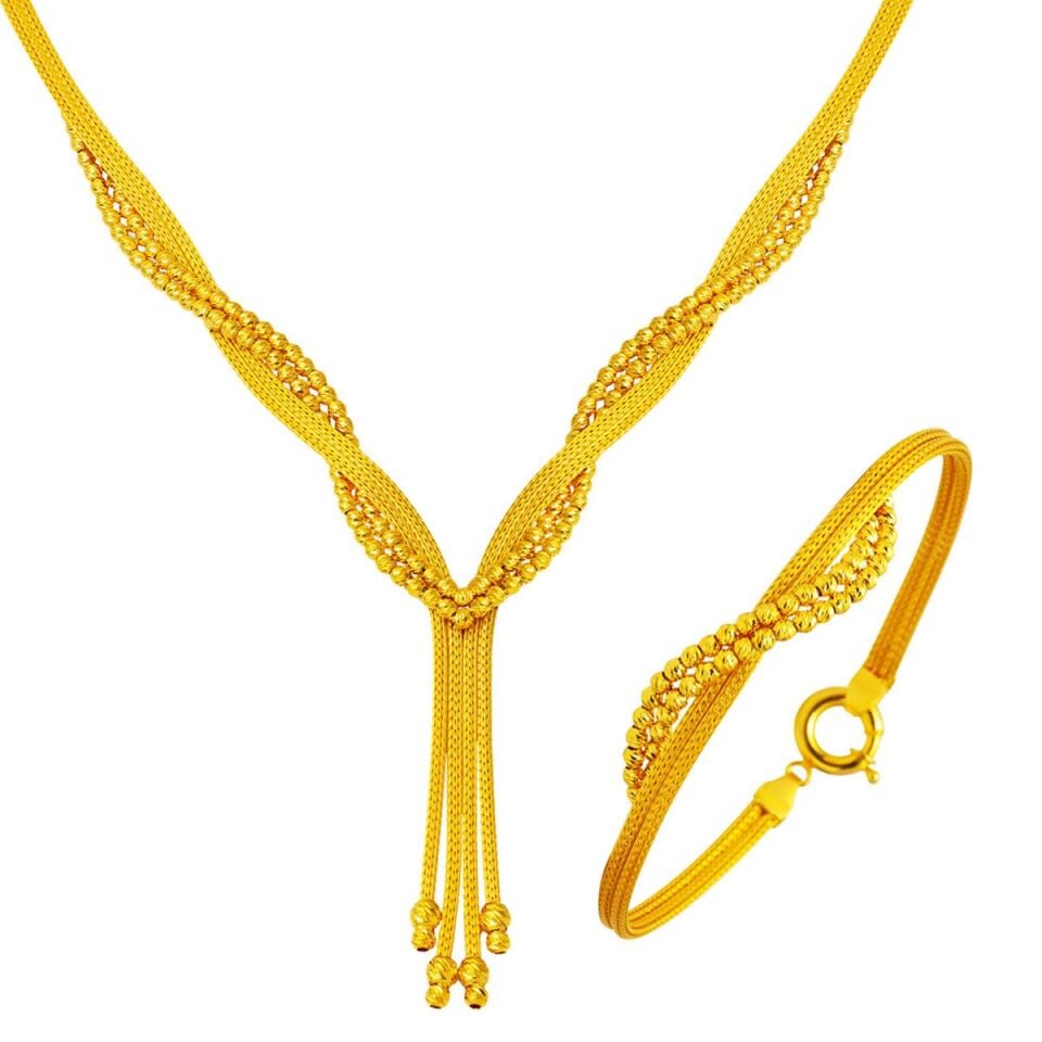 Gerdanlık Bileklikli Mesh 22 Ayar Altın Set