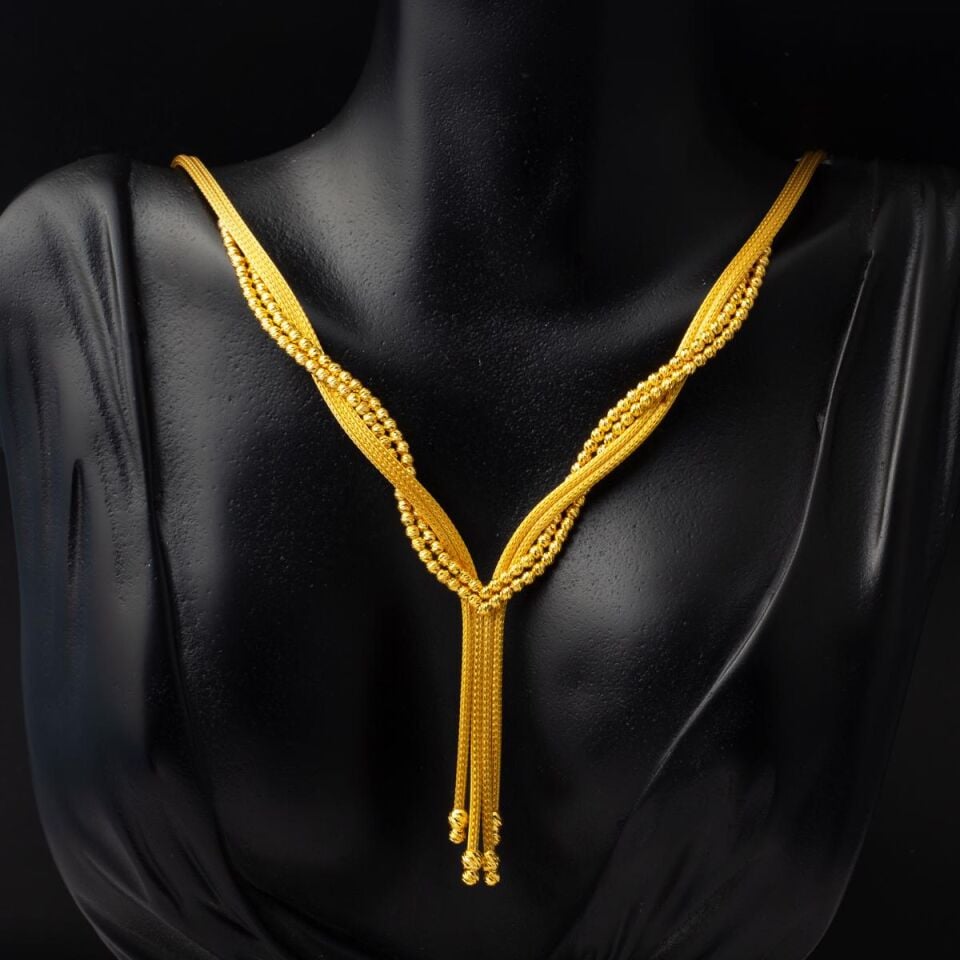 Gerdanlık Bileklikli Mesh 22 Ayar Altın Set