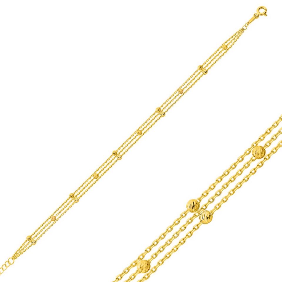 Üçlü Zincir Top Top Altın Bileklik