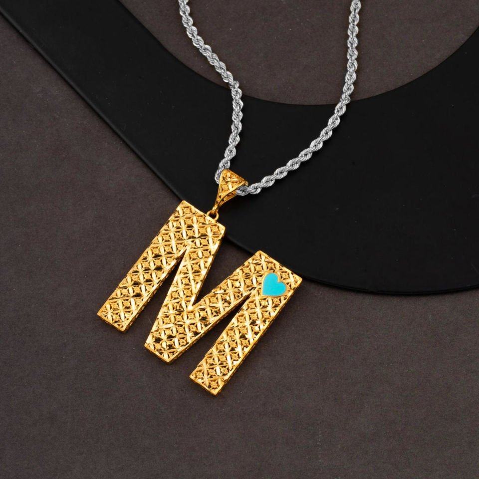 M Harfi Mavi Mineli 22 Ayar Kolye Ucu