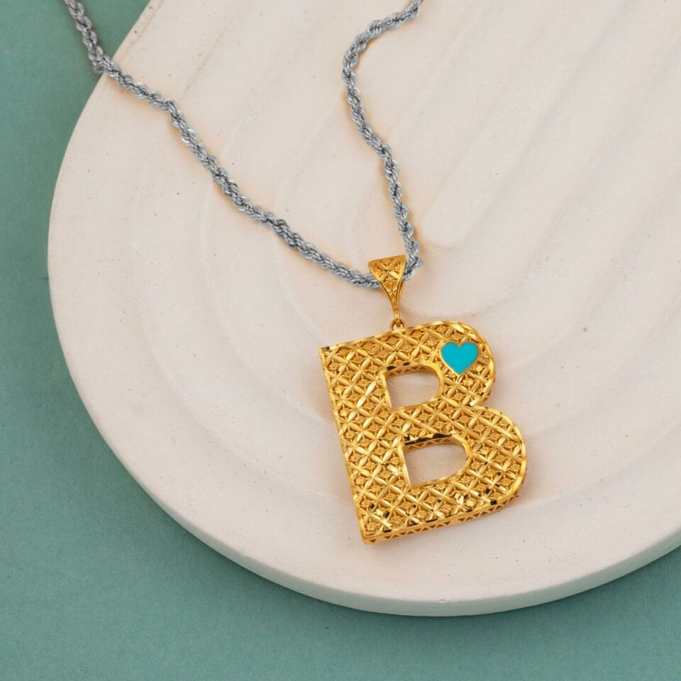 B Harfi Kalpli 22 Ayar Altın Kolye Ucu