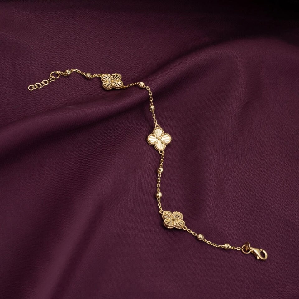 Parıltılı Yonca 14 Ayar Altın Bileklik