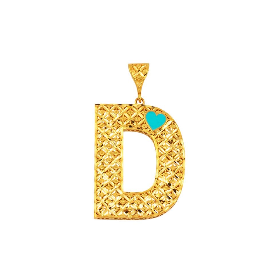 D Harfi Kalpli 22 Ayar Zincirsiz Kolye
