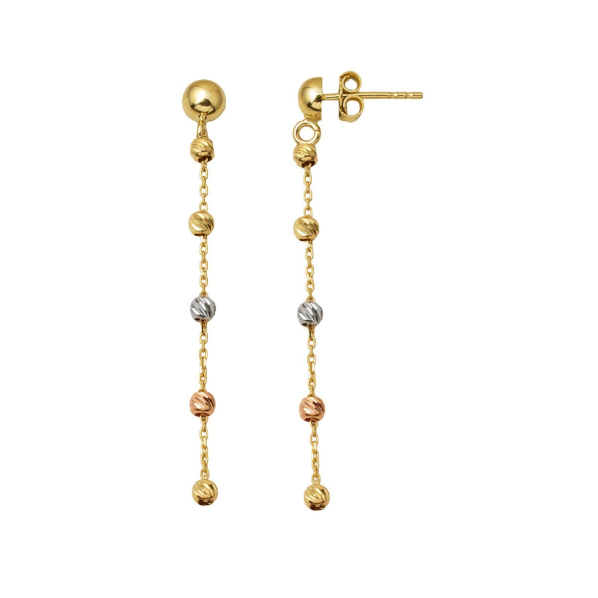 Üç Renkli Dorika Küpe 14 Ayar Altın