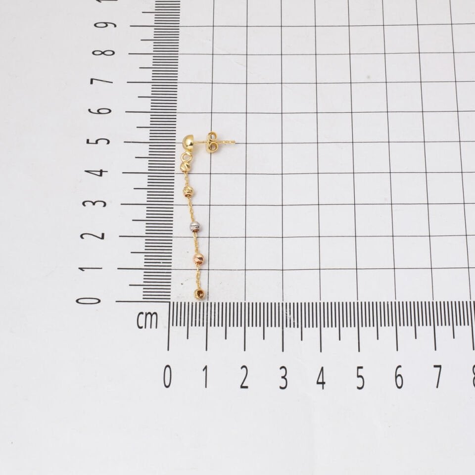 Üç Renkli Dorika Küpe 14 Ayar Altın