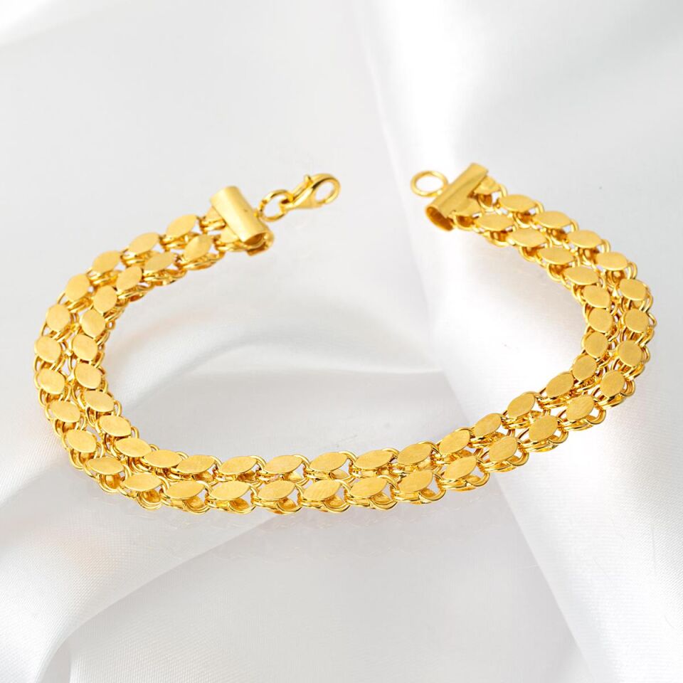 Çift Sıra Pul Zincir Altın Bileklik