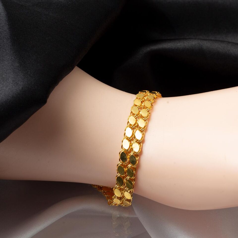 Çift Sıra Pul Zincir Altın Bileklik