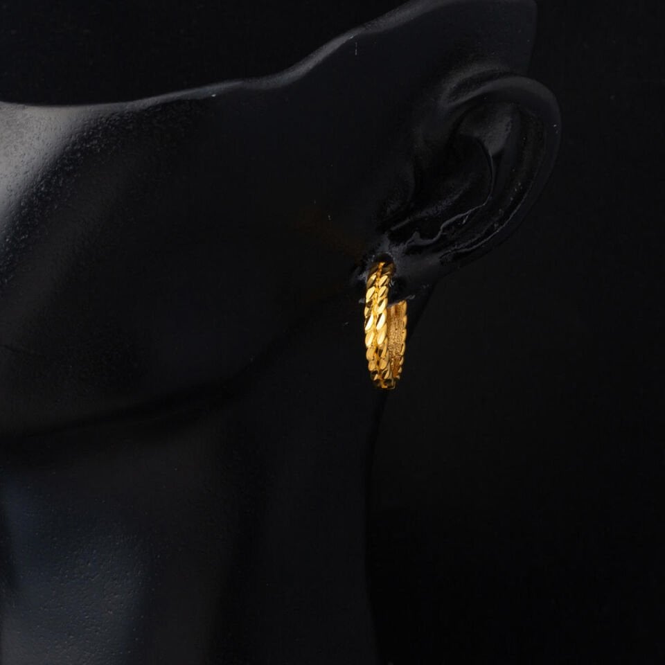 Burmalı 22 Ayar Halka Altın Küpe 2 cm. Çaplı
