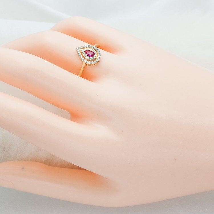 Kırmızı Damla Taşlı 3'lü Altın Set