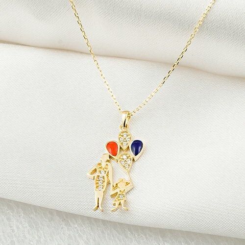 Anne Çocuk & Uçan Balon Altın Kolye
