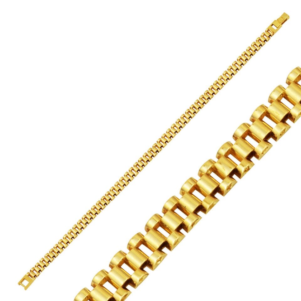 14 Ayar Klasik Taşsız Rolex Altın Bileklik