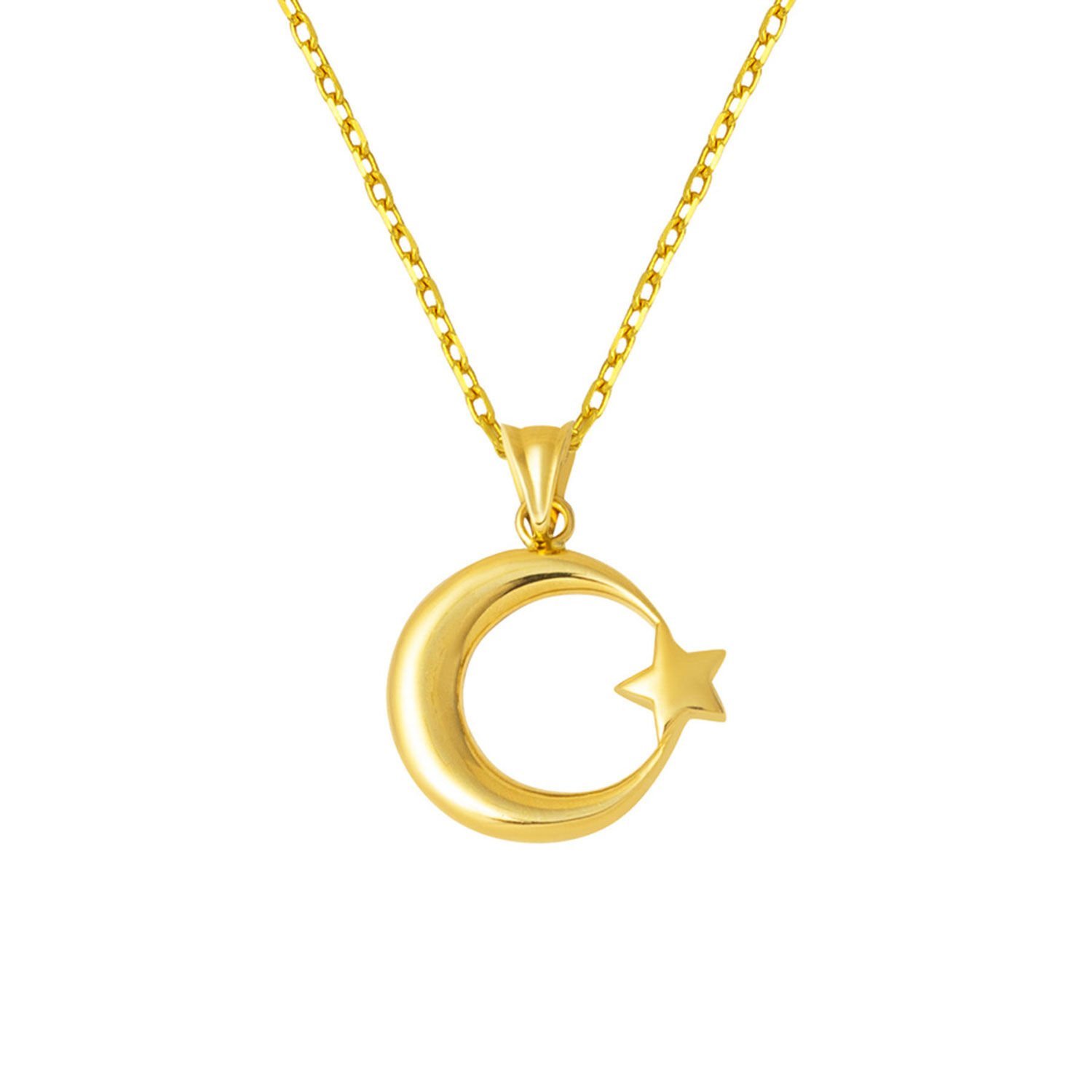 Ay Yıldızlı 14 Ayar Taşsız Altın Kolye