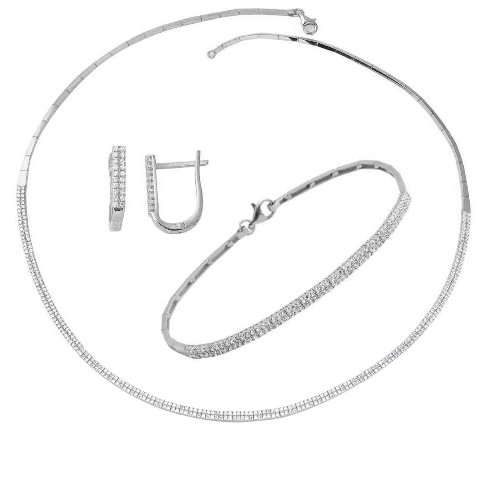 Suyolu Taşlı Beyaz Altın Takı Seti