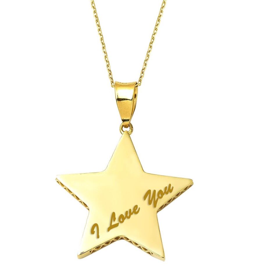 Üç Boyutlu İsimlik Yıldız Altın Kolye