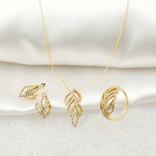 Favori Gold Yapraklı 14 Ayar 3'lü Altın Set
