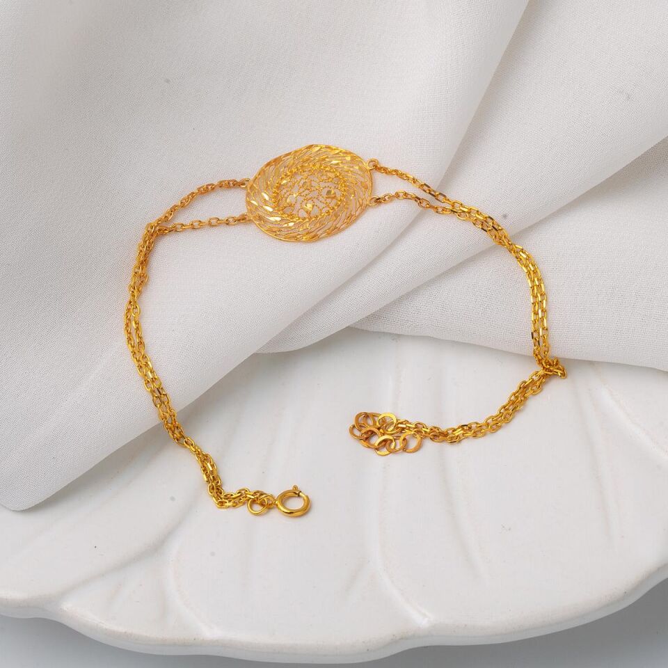 Telkari Çift Zincir 22 Ayar Altın Bileklik